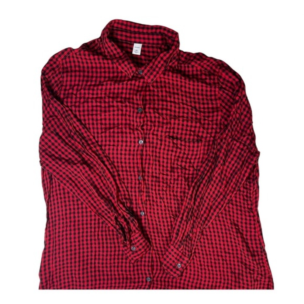 Old Navy XXL Button Down Shirt‎ Red Black Gingham Plaid Long Sleeve